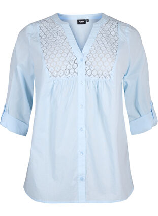 Zizzi FLASH – Skjorta med virkad detalj, Cashmere Blue, Packshot image number 0