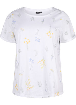 Zizzi T-shirt i ekologisk bomull med blommigt tryck, Bright W. AOP, Packshot image number 0