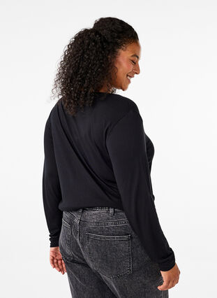 Zizzi Långärmad blus i ull och viskos, Black, Model image number 1