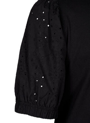 Zizzi Blus i ekologisk bomull med broderie anglaise-ärmar, Black, Packshot image number 3