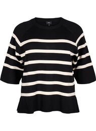 Stickad blus med 3/4-ärm och ränder, Black Birch Stripes