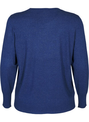 Zizzi FLASH - Stickad blus med rund hals, Estate Blue Mel., Packshot image number 1