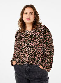 Blus med långa ärmar och leopardmönster, LEO AOP, Model