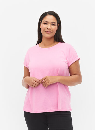 Zizzi Kortärmad t-shirt i bomullsmix, Rosebloom, Model image number 0