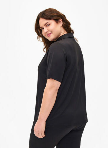 Zizzi Polo t-shirt med v-ringning, Black, Model image number 1