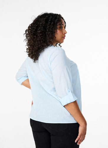 Zizzi FLASH – Skjorta med virkad detalj, Cashmere Blue, Model image number 1