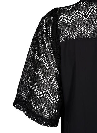 Zizzi Skjortblus med korta spetsärmar, Black, Packshot image number 3