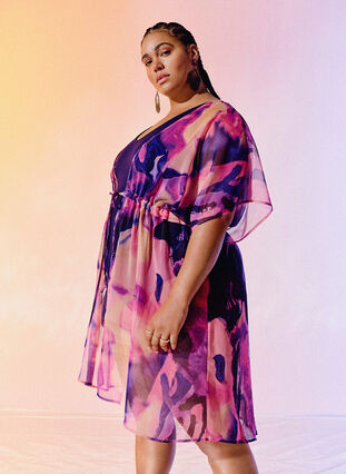 Zizzi Strandkimono med tryck, Purple Swirl, Image image number 0