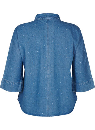 Zizzi Denimskjorta med strass och trekvartsärmar, Bl. Denim Rhinestone, Packshot image number 1