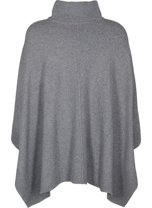 Zizzi Poncho med hög hals, Medium Grey Melange, Packshot image number 1