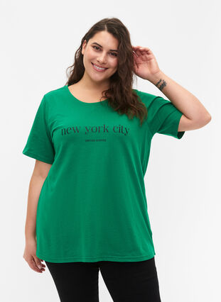 Zizzi T-shirt från FLASH med tryck, Jolly Green, Model image number 0
