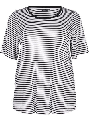 Zizzi Randig T-shirt i lyocell med rund hals, B White Black St, Packshot image number 0