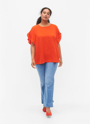 Zizzi Kortärmad blus med rynkor, Orange.com, Model image number 3