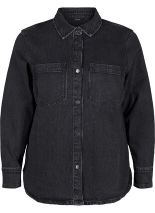 Zizzi Jeansskjorta med knappar och bröstfickor, Dark Grey Denim, Packshot image number 0