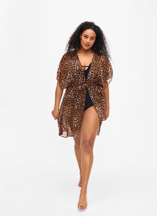 Zizzi Strandkimono med tryck, Leopard, Model image number 3