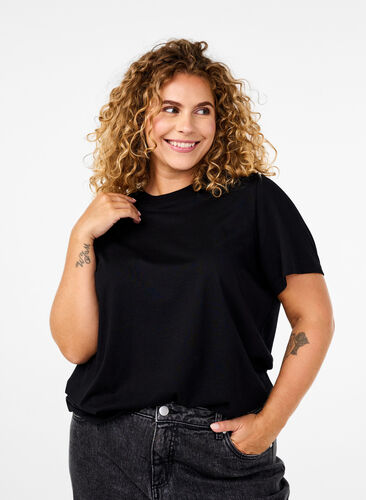 Zizzi Enkel t-shirt i bomull med rund halsringning, Black, Model image number 0