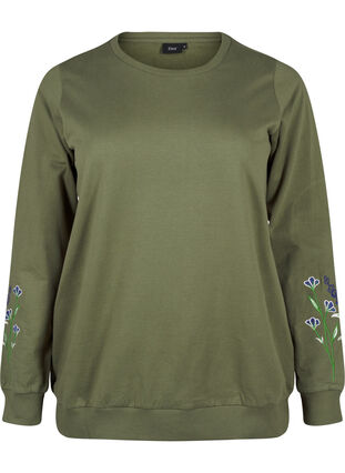 Zizzi Sweatshirt med broderade blommor, D. L. Green W. emb., Packshot image number 0