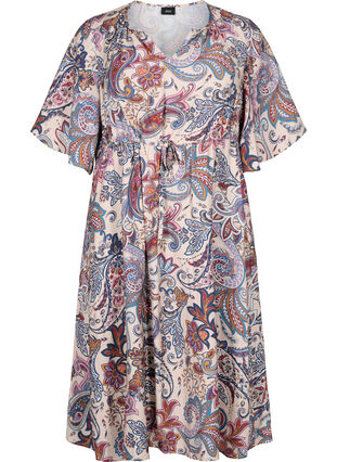 Zizzi Kortärmad klänning i viskos med paisleymönster, Sand Do. Paisley AOP, Packshot image number 0