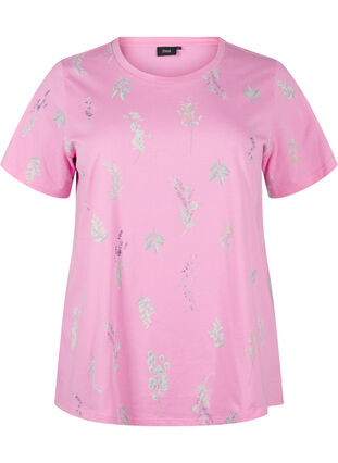 Zizzi T-shirt i ekologisk bomull med blommigt tryck, Rosebloom W. Flower, Packshot image number 0