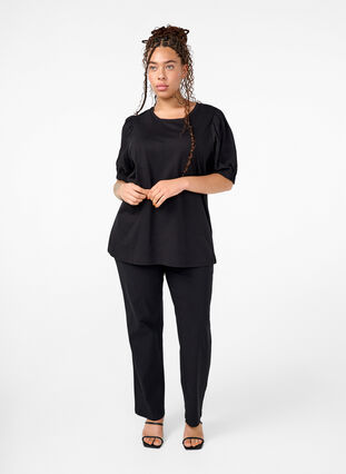 Zizzi Blus i ekologisk bomull med broderie anglaise-ärmar, Black, Model image number 2