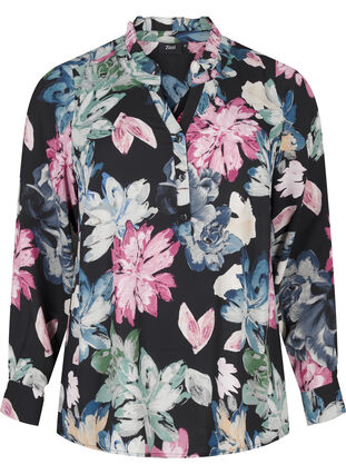 Zizzi Långärmad blus med blommigt tryck, Rose Flower AOP, Packshot image number 0