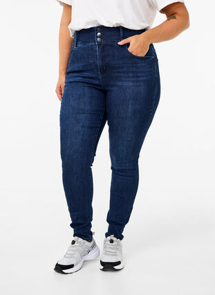 Zizzi Superslimmade Bea-jeans med extra hög midja, Dark Blue, Model image number 2