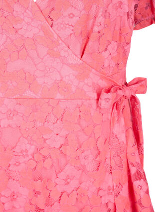 Zizzi Omlottklänning med spets och korta ärmar, Pink Carnation, Packshot image number 2