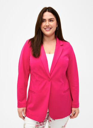 Zizzi Enkel blazer med knapp, Raspberry Sorbet, Model image number 0