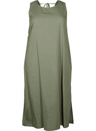 Ärmlös klänning i bomulls- och linneblandning, Deep Lichen Green, Packshot
