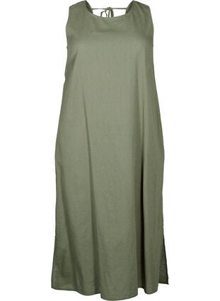 Zizzi Ärmlös klänning i bomulls- och linneblandning, Deep Lichen Green, Packshot image number 0