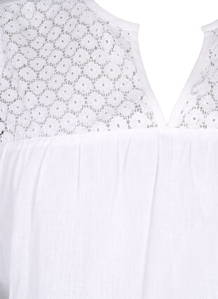 Zizzi Klänning i bomullsblandning med linne och virkade detaljer, Bright White, Packshot image number 2