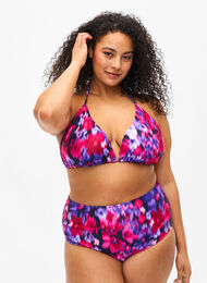 Bikiniunderdel med tryck och hög midja, Pink Flower AOP, Model
