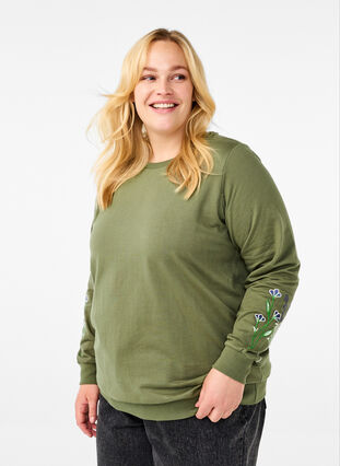 Zizzi Sweatshirt med broderade blommor, D. L. Green W. emb., Model image number 0