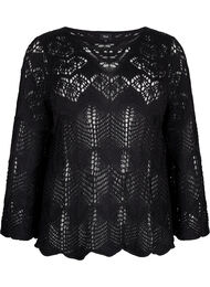 Stickad blus med spetsmönster, Black