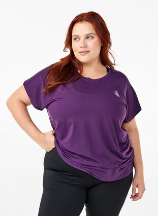 Zizzi Enfärgad tränings t-shirt, Purple Pennant, Model image number 0