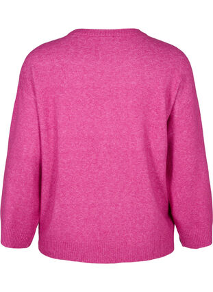 Zizzi Stickad blus med rund halsringning och mittsöm, Fuchsia Red Mel., Packshot image number 1