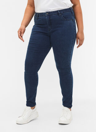 Zizzi Super slim Amy jeans med hög midja, Dark blue, Model image number 3