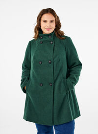 Kort trenchcoat med A-linjeform, Trekking Green Mel., Model