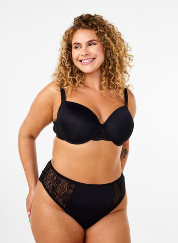 Zizzi Spetstrosor i Brazilian-modell och mikrofiber, Black, Model image number 0