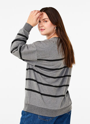 Zizzi Sweatshirt med ränder, MGM w. Black Stripe, Model image number 1