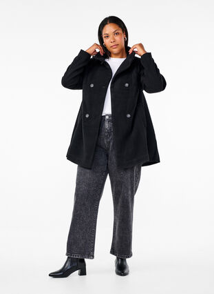 Zizzi Kort trenchcoat med A-linjeform, Black, Model image number 2