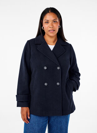 Zizzi Kort ullrock med fickor, Dark Navy, Model image number 0