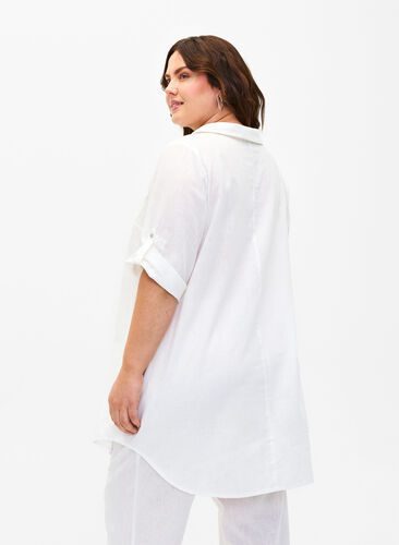 Zizzi Kortärmad tunika i bomullsblandning med linne, Bright White, Model image number 1