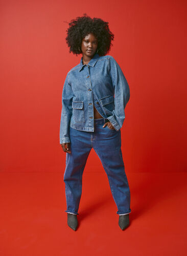 Zizzi Skjortjacka i denim med fickor, Blue Denim, Image image number 0