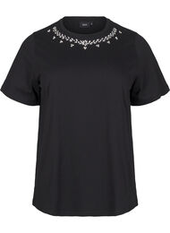 T-shirt med rund hals och strasstenar, Black