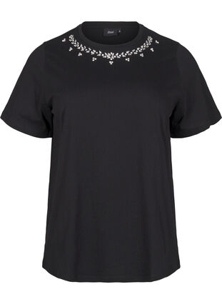 Zizzi T-shirt med rund hals och strasstenar, Black, Packshot image number 0