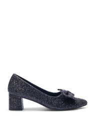 Wide fit - Glittrig pumps med rosett, Black