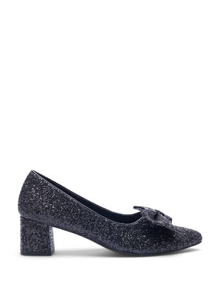 Zizzi Wide fit - Glittrig pumps med rosett, Black, Packshot image number 0