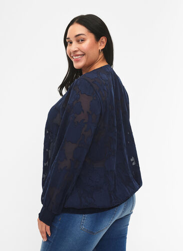 Zizzi Jacquardblus med smock, Navy Blazer, Model image number 1