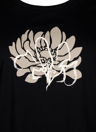 Zizzi T-shirt med motiv, Black w. Flower, Packshot image number 2